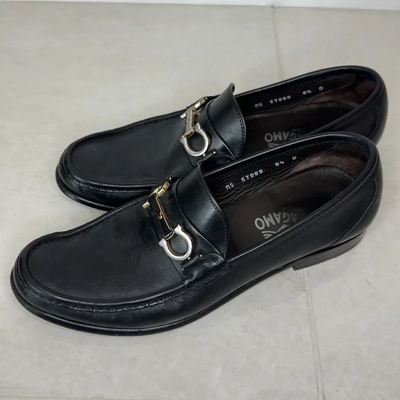 Salvatore Ferragamo Gancini-Bit Leather Loafers Black Men’s 8.5 - Picture 7 of 7